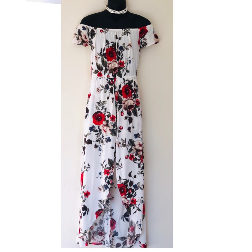 Floral Print Off Shoulder Romper